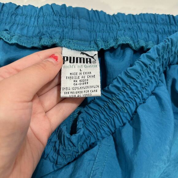VTG Y2K Puma Tracksuit Womens Nylon Jacket Pant Set L Blue Retro Zip Up Hip Hop - Picture 12 of 16